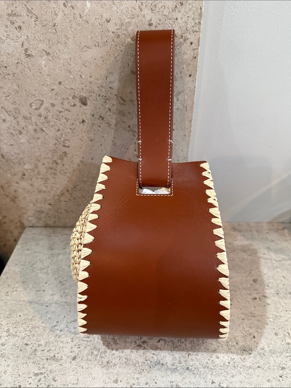 J. Crew Brown Leather & Natural Straw Tote